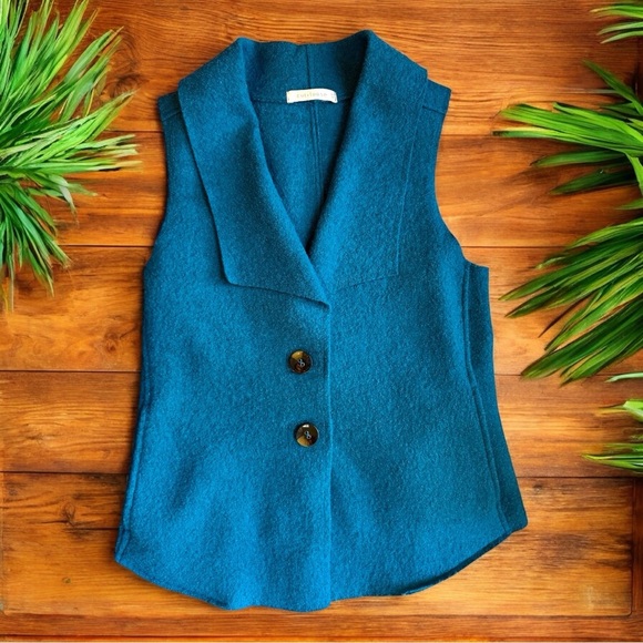 CUT LOOSE Teal Wool Sleeveless Button Vest - XS - Made in USA - Picture 1 of 13